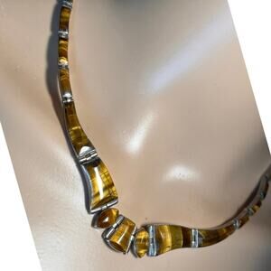 Vintage Signed 950 Silver Tiger's Eye Articulated Collar